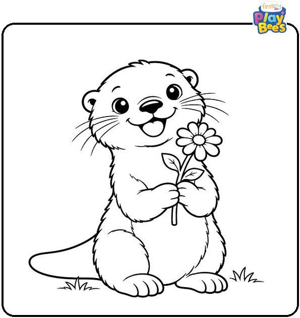 Otter-with-a-Flower-Coloring-Page Otter-with-a-Flower-Coloring-Page
