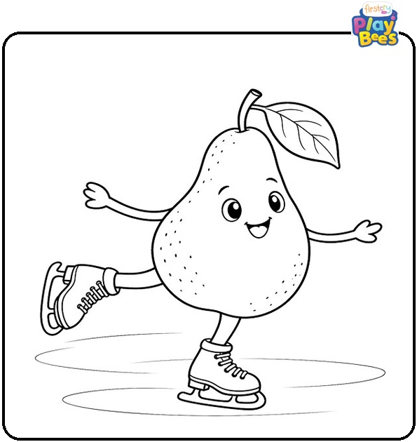 Pear on Ice Skates Coloring Page Pear on Ice Skates Coloring Page