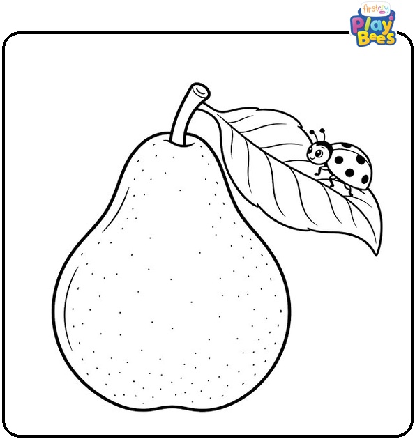 Pear with a Ladybug Coloring Page