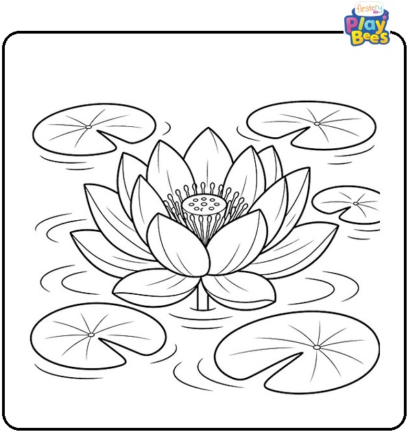Pink Lotus Surrounded by Floating Lily Pads Coloring Page Pink Lotus Surrounded by Floating Lily Pads Coloring Page