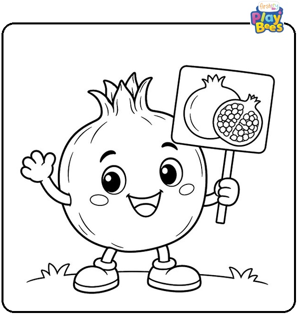 Pomegranate Holding a Fruit Sign Coloring Page Pomegranate Holding a Fruit Sign Coloring Page