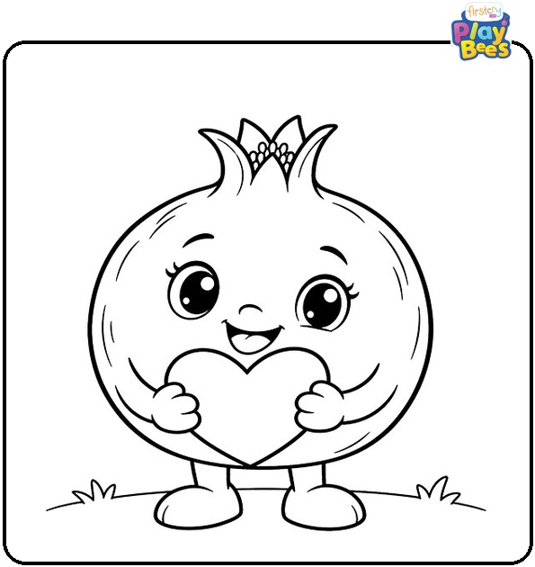 Pomegranate Holding a Heart Coloring Page Pomegranate Holding a Heart Coloring Page