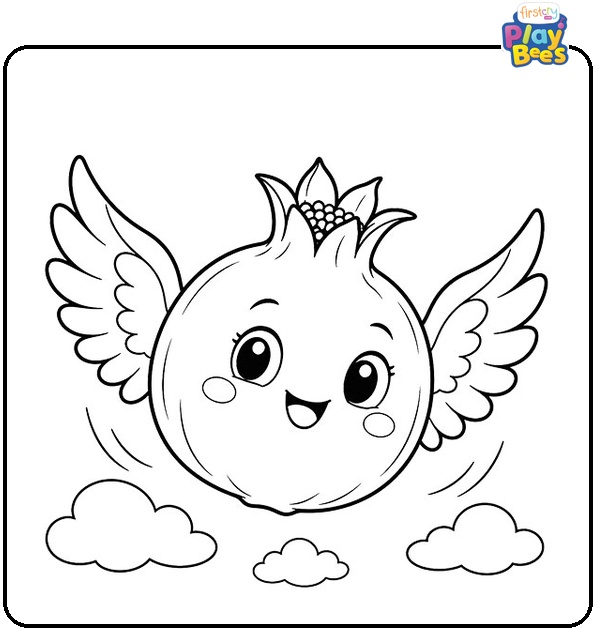 Pomegranate with Wings Coloring Page Pomegranate with Wings Coloring Page