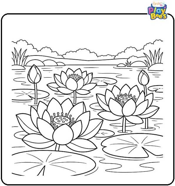 Pond Full of Blooming Lotus Flowers Coloring Page Pond Full of Blooming Lotus Flowers Coloring Page