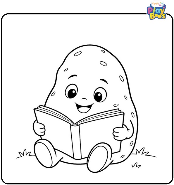 Potato Reading a Book Coloring Page Potato Reading a Book Coloring Page