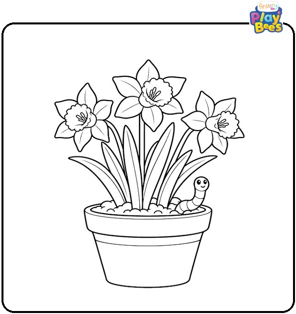 Potted Daffodil With a Worm Coloring Page Potted Daffodil With a Worm Coloring Page