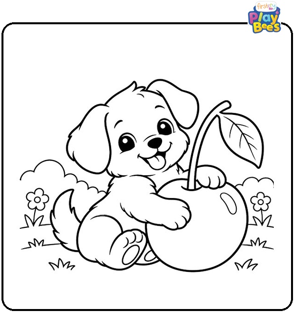 Puppy-Hugging-Cherry-Coloring-Page