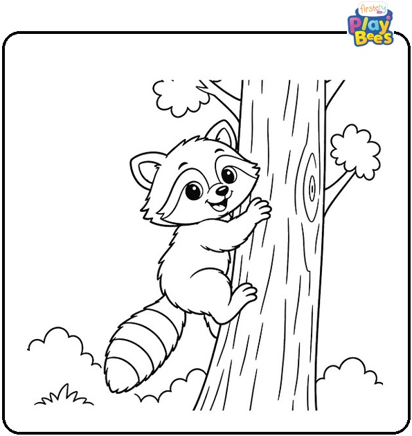Raccoon-Climbing-a-Tall-Tree-Coloring-Page
