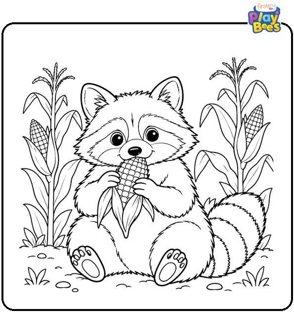 Raccoon-Eating-Corn-in-the-Garden-Coloring-Page