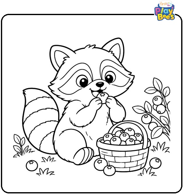 Raccoon-Eating-Juicy-Berries-Coloring-Page