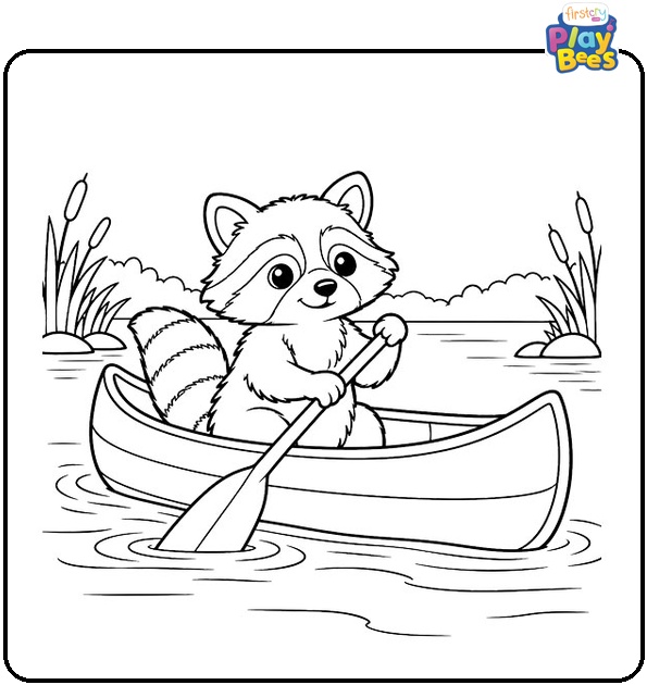 Raccoon-Exploring-in-a-Canoe-Coloring-Page
