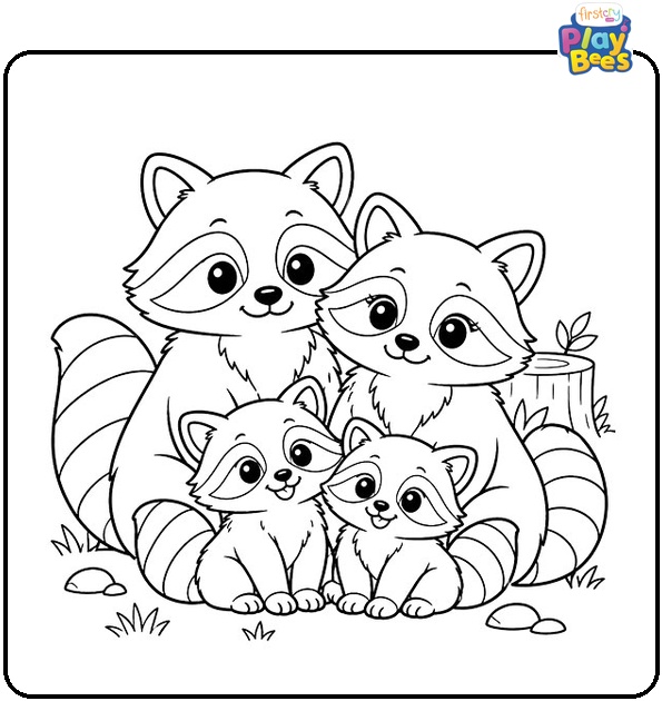 Raccoon-Family-Coloring-Page