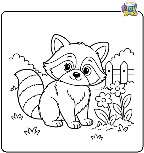 Raccoon-in-a-Garden-Coloring-Page