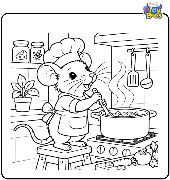 Rat Chef Cooking on a Stove Coloring Page Rat Chef Cooking on a Stove Coloring Page