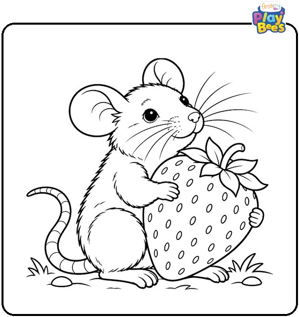 Rat Hugging a Giant Strawberry Coloring Page Rat Hugging a Giant Strawberry Coloring Page