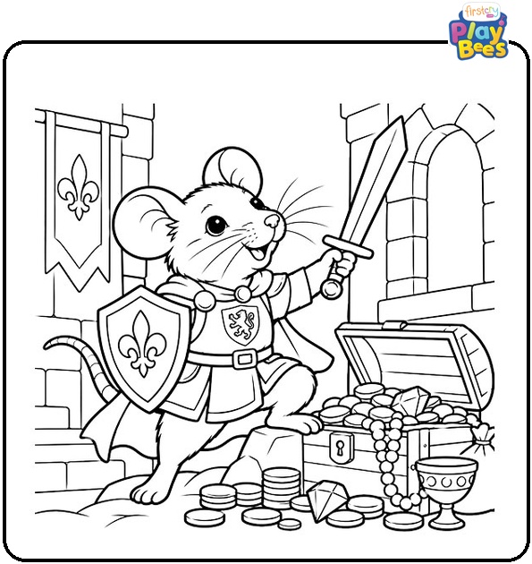 Rat Knight With a Sword and Treasure Coloring Page