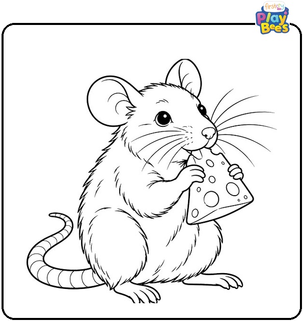 Rat Nibbling on Cheese Coloring Page Rat Nibbling on Cheese Coloring Page