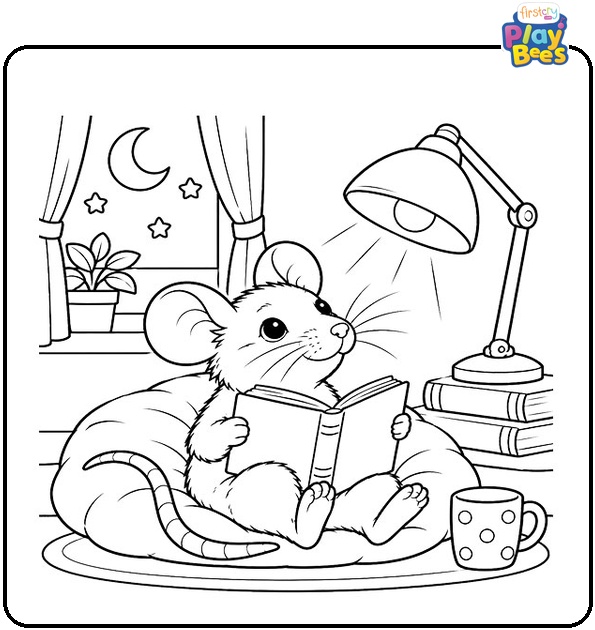 Rat Reading Under a Lamp Coloring Page Rat Reading Under a Lamp Coloring Page