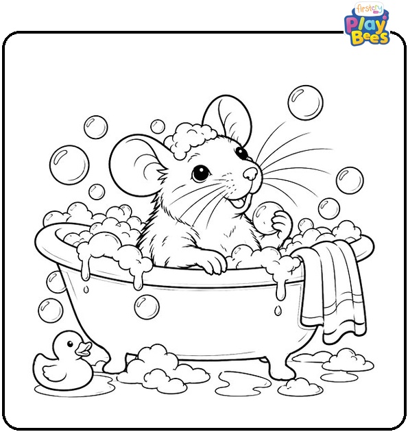 Rat Taking a Bubble Bath Coloring Page Rat Taking a Bubble Bath Coloring Page