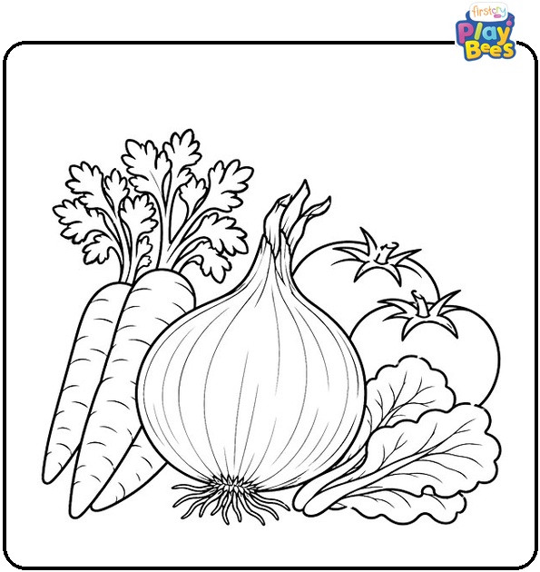 Red Onion and Garden Vegetables Coloring Page Red Onion and Garden Vegetables Coloring Page