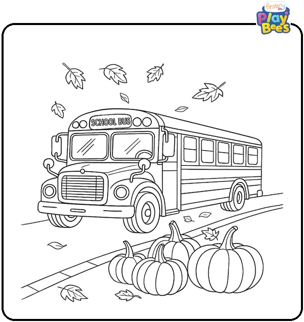 School Bus With Fall Leaves Coloring Page School Bus With Fall Leaves Coloring Page