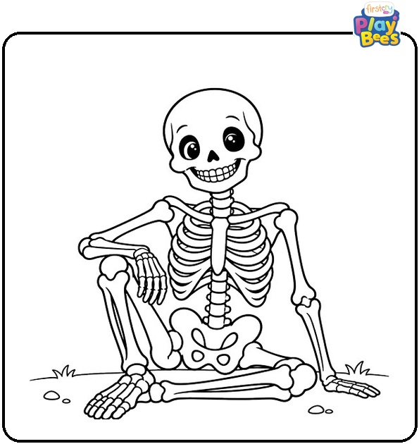 Seated Skeleton Coloring Page