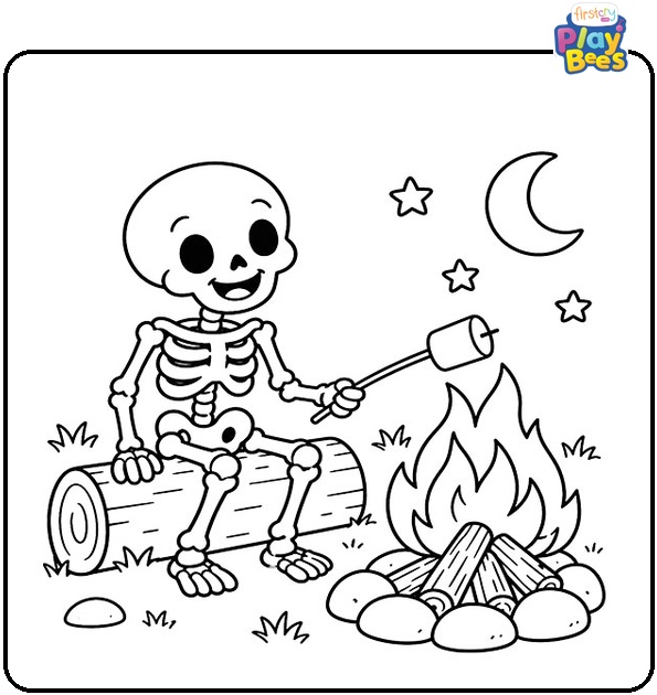 Skeleton Around a Campfire Coloring Page