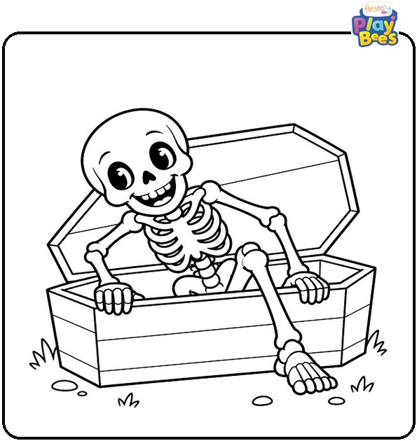 Skeleton Climbing Out of a Coffin Coloring Page