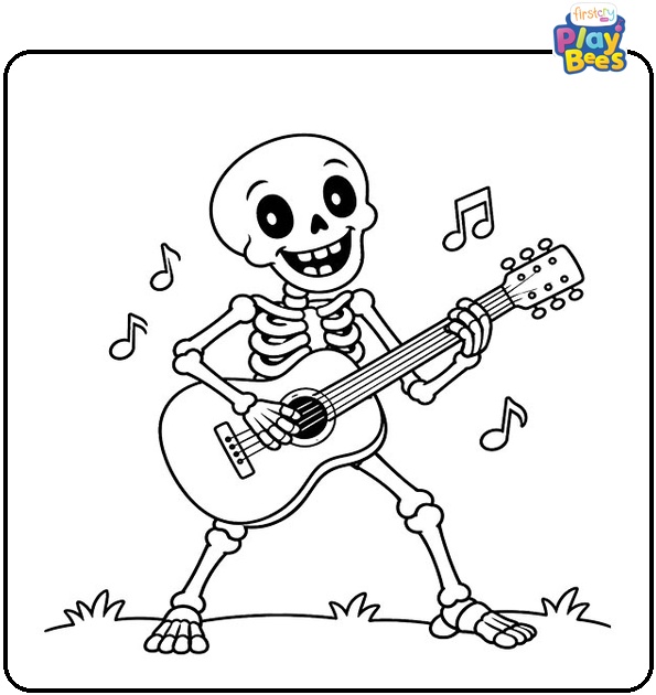 Skeleton Playing Guitar Coloring Page