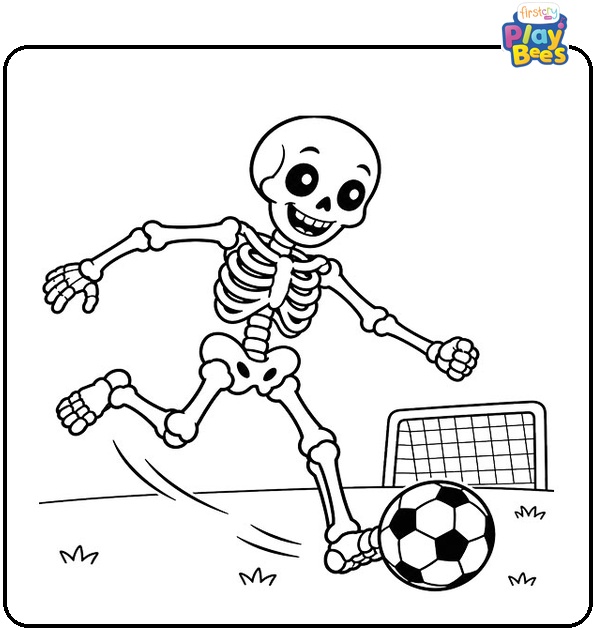 Skeleton Playing Soccer Coloring Page