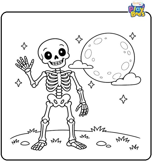 Skeleton Under a Full Moon Coloring Page