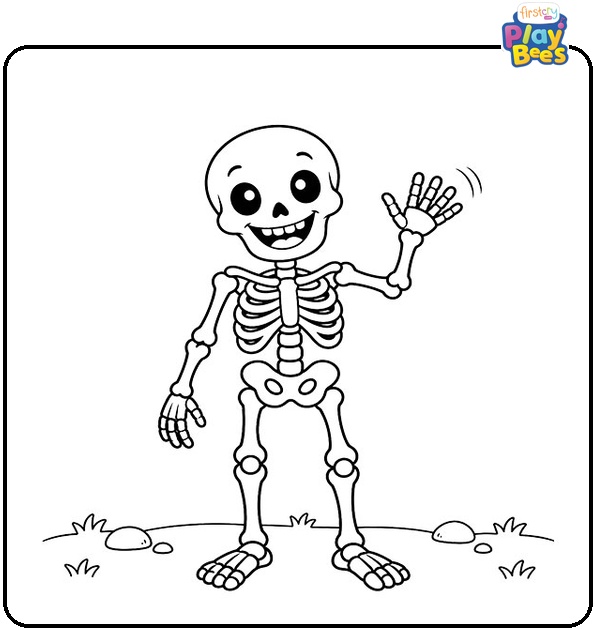 Skeleton Waving Coloring Page