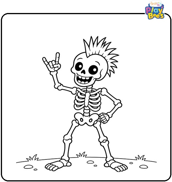 Skeleton with Punk Hair Coloring Page