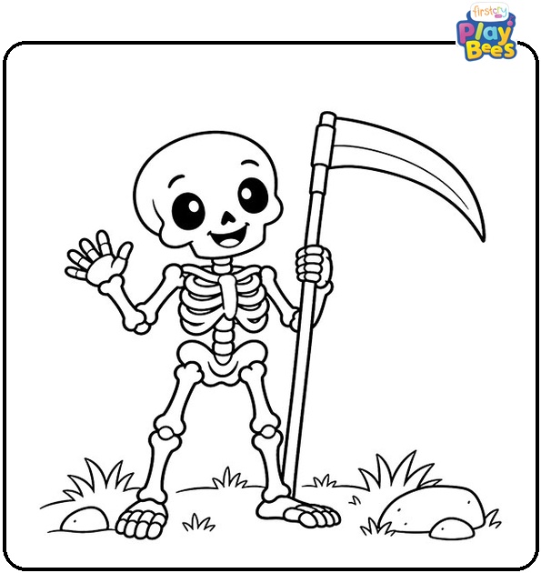 Skeleton with Scythe Coloring Page