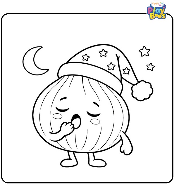 Sleepy Onion in a Nightcap Coloring Page Sleepy Onion in a Nightcap Coloring Page