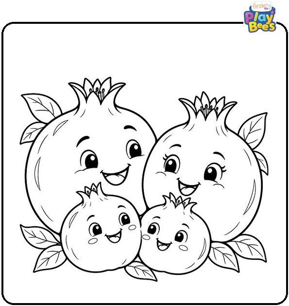 Smiling Pomegranate Family Coloring Page Smiling Pomegranate Family Coloring Page