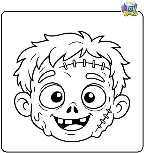 Stitched Zombie Head Coloring Page Stitched Zombie Head Coloring Page