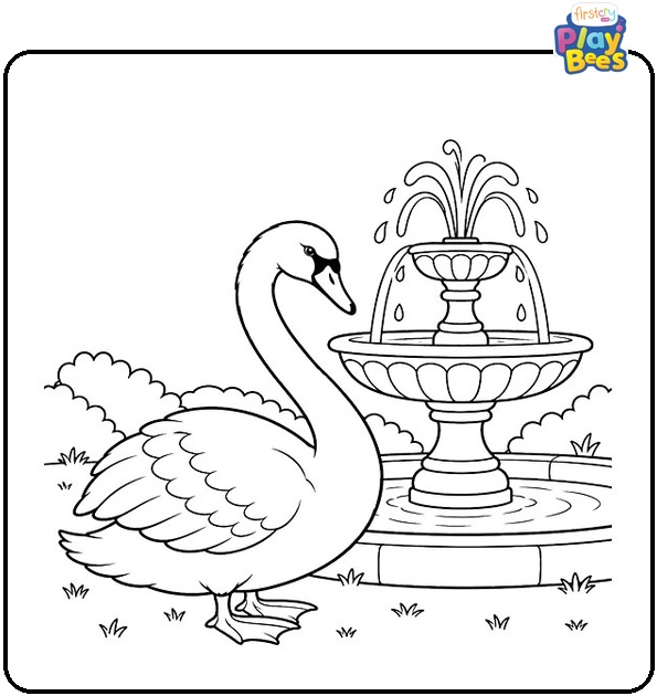 Swan-Beside-a-Fountain-Coloring-Page Swan-Beside-a-Fountain-Coloring-Page