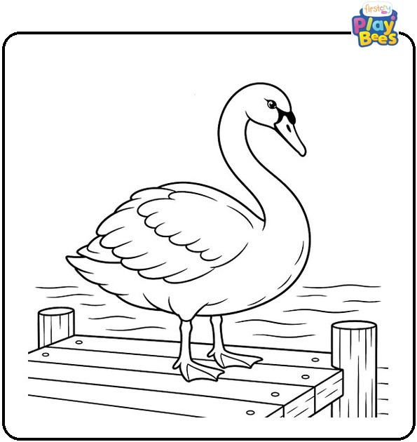 Swan-Standing-on-a-Wooden-Dock-Coloring-Page Swan-Standing-on-a-Wooden-Dock-Coloring-Page