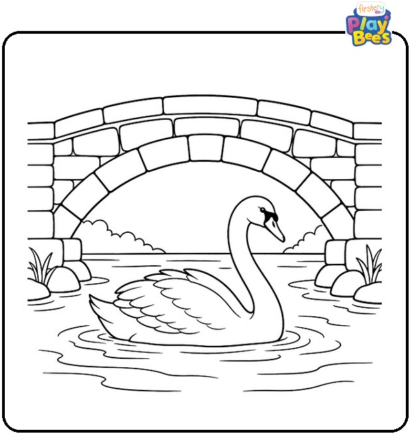 Swan-Swimming-Under-a-Stone-Bridge-Coloring-Page Swan-Swimming-Under-a-Stone-Bridge-Coloring-Page