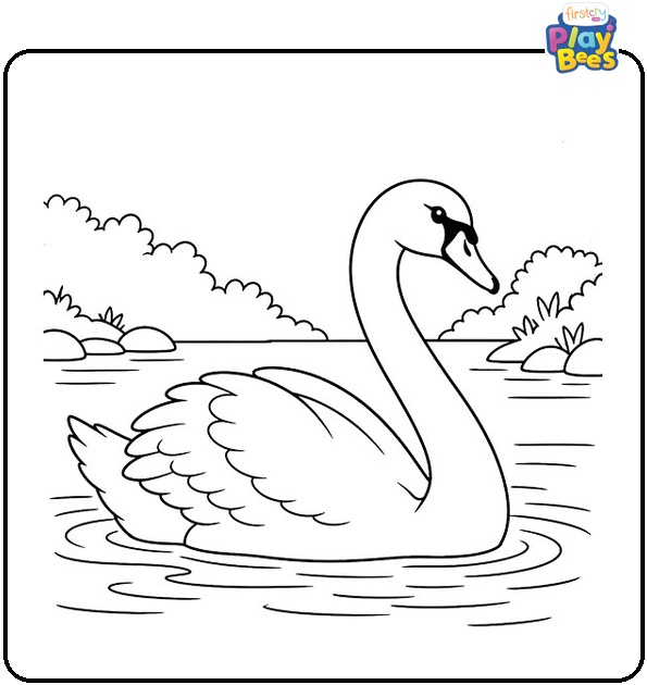 Swan-Swimming-in-a-Forest-River-Coloring-Page Swan-Swimming-in-a-Forest-River-Coloring-Page