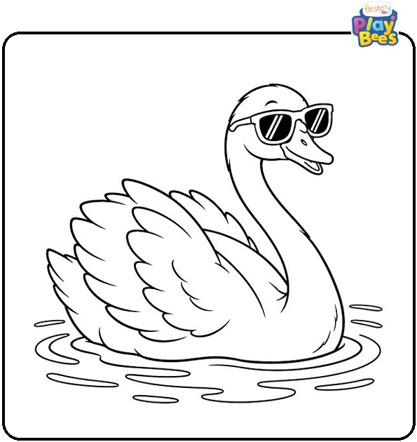Swan-Wearing-Sunglasses-on-the-Pond-Coloring-Page Swan-Wearing-Sunglasses-on-the-Pond-Coloring-Page