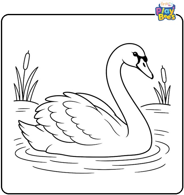Swan-in-Pond-Coloring-Page Swan-in-Pond-Coloring-Page