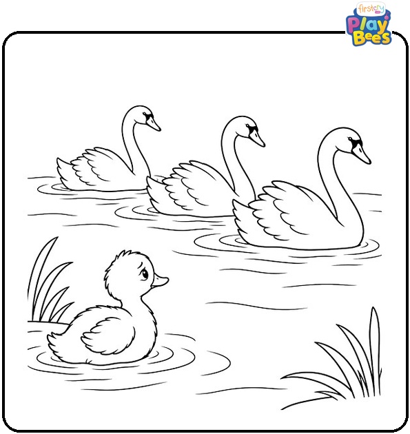 Swans-Swimming-Away-From-the-Ugly-Duckling-Coloring-Page Swans-Swimming-Away-From-the-Ugly-Duckling-Coloring-Page