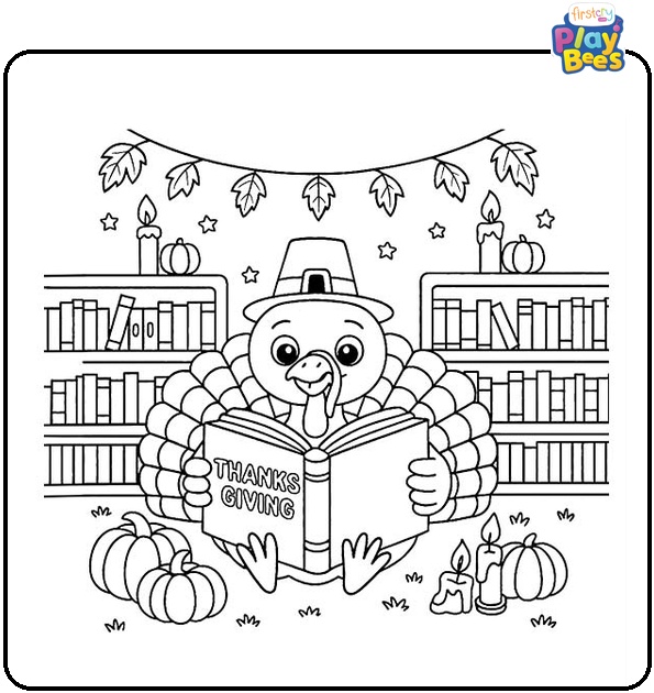 Thanksgiving-Turkey-Reading-a-Book-Coloring-Page Thanksgiving-Turkey-Reading-a-Book-Coloring-Page