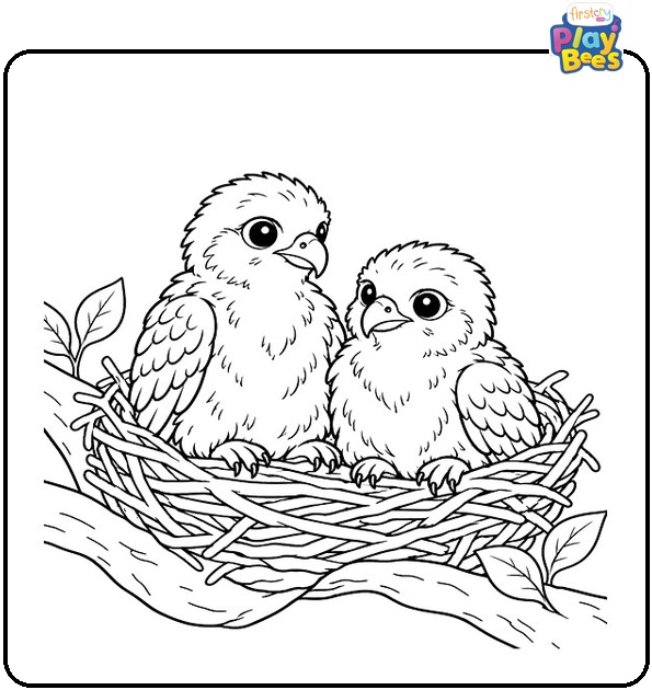 Two-Baby-Falcon-Chicks-in-Nest-Coloring-Page Two-Baby-Falcon-Chicks-in-Nest-Coloring-Page