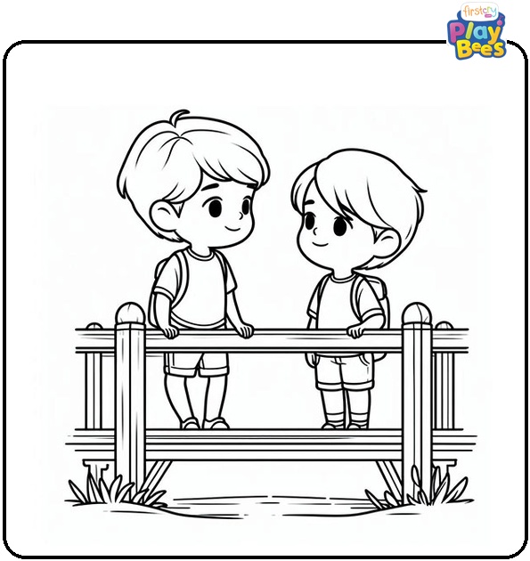 Two-Children-on-the-Bridge-Coloring-Page Two-Children-on-the-Bridge-Coloring-Page