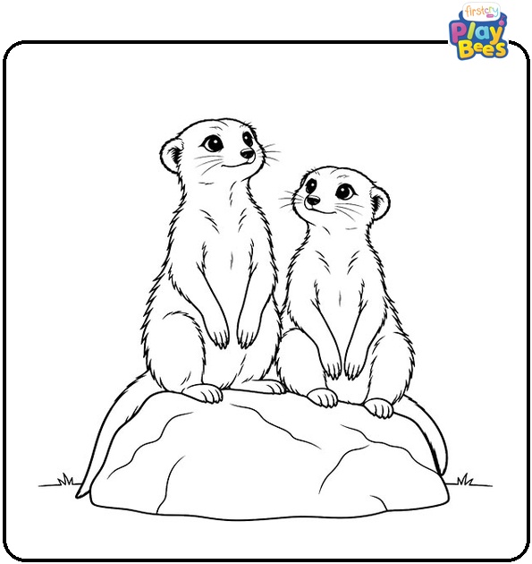 Two Meerkats Sitting on a Rock Coloring Page Two Meerkats Sitting on a Rock Coloring Page