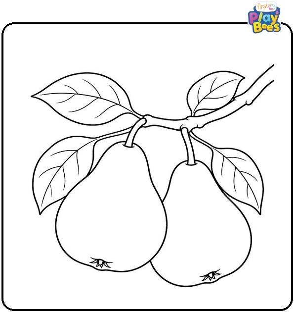 Two Pears on a Leafy Branch Coloring Page