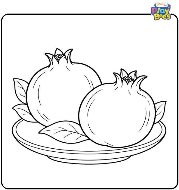 Two Pomegranates on a Plate Coloring Page Two Pomegranates on a Plate Coloring Page